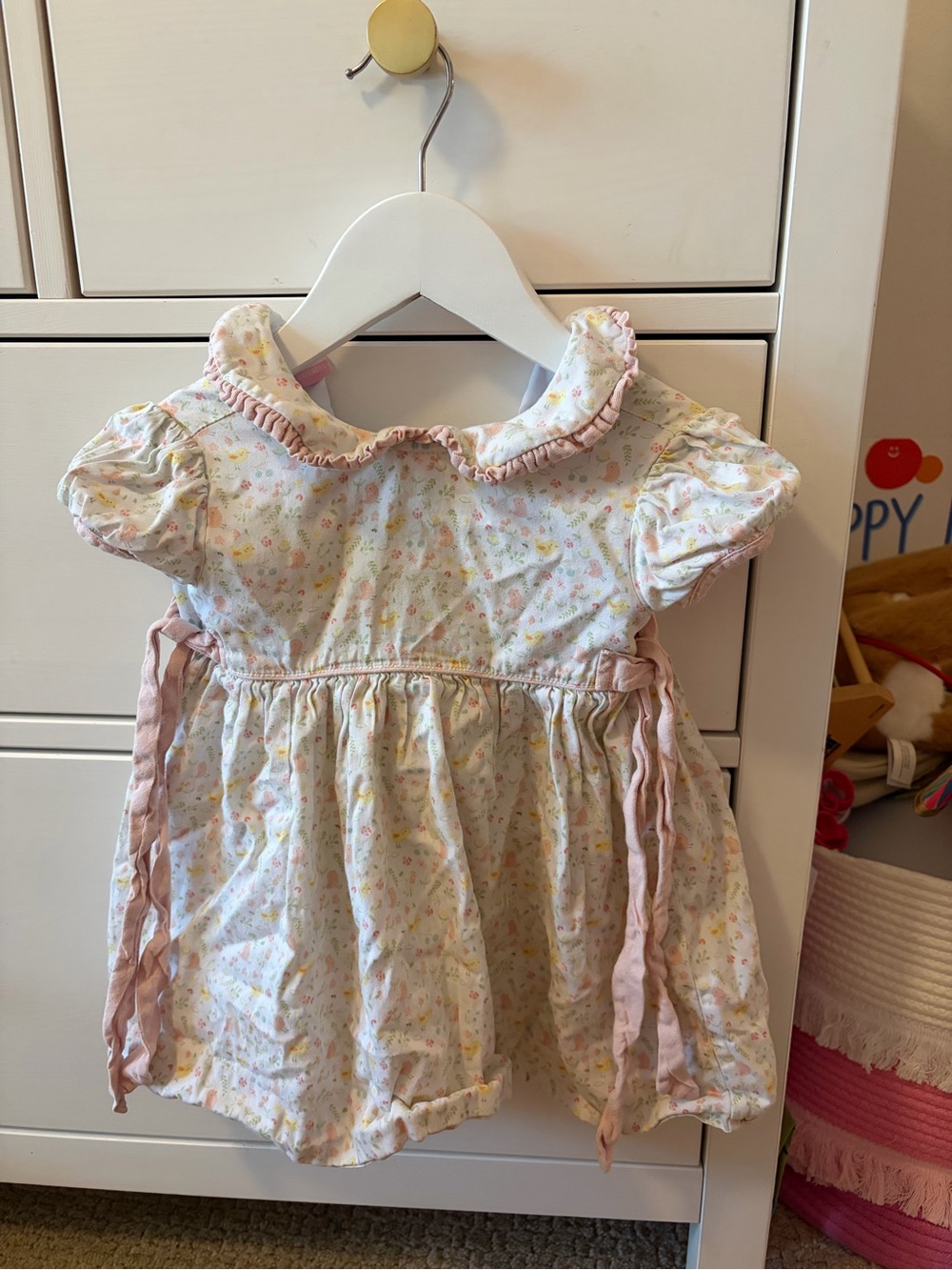 Petit Bebe Girls Dress 24 Months Bird Floral Print Collar Bow Details